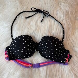 California Waves Bikini Top M Black White Polka Dot Multi Color Straps NEW